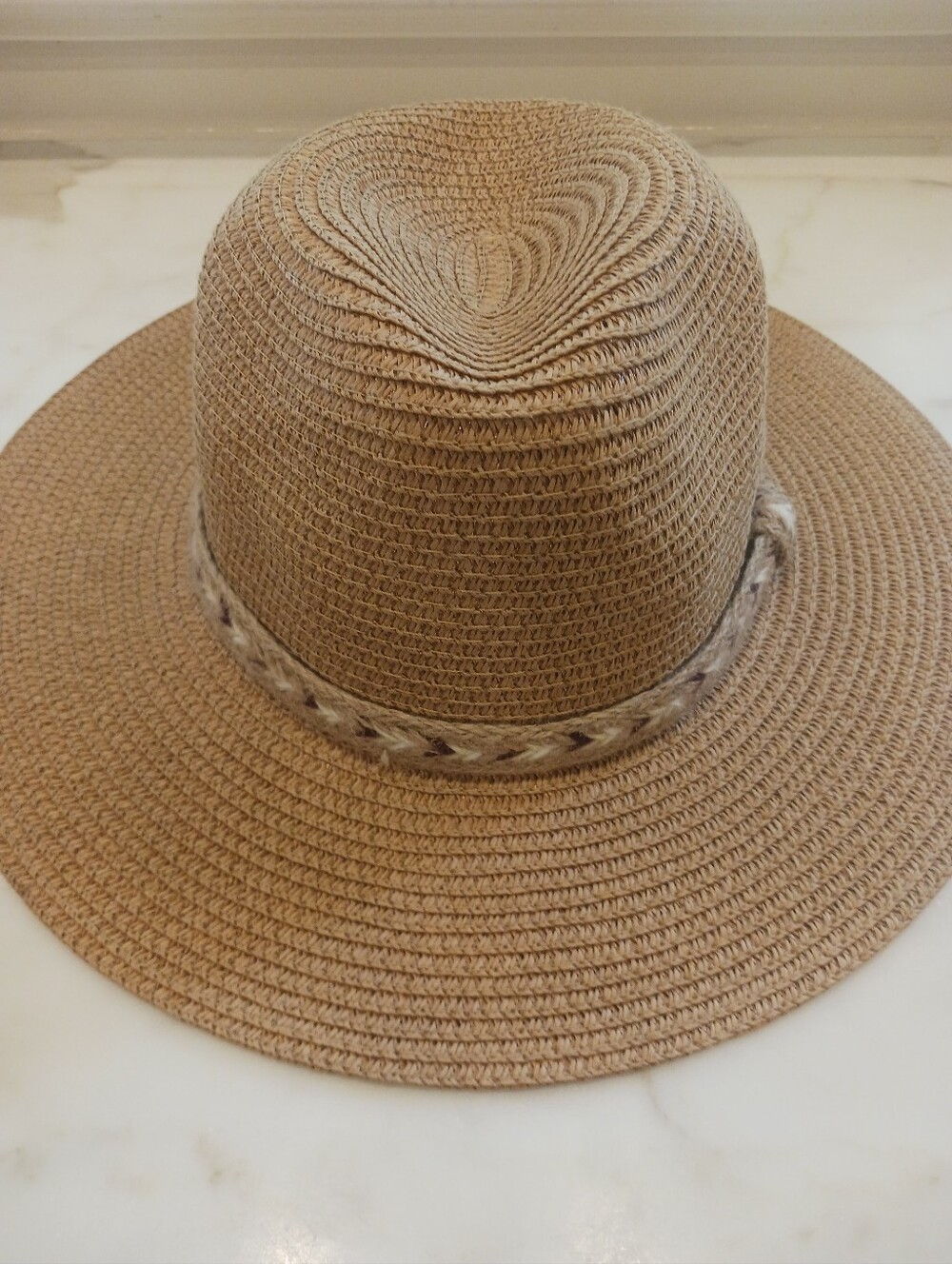 Woman's Straw Fedora Hat in Tan with Braided Band